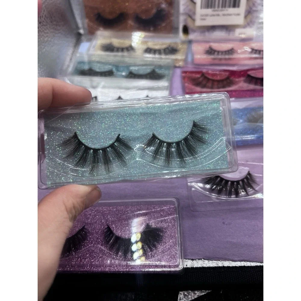 15 Pair Long Cross False Eyelashes Makeup Fake Thick Black Eye Lashes & Neon Pur